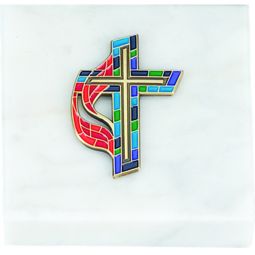 United Methodist Stained Glass Cross Paperweight