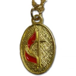 UMC Necklace Gold Oval Cross & Flame